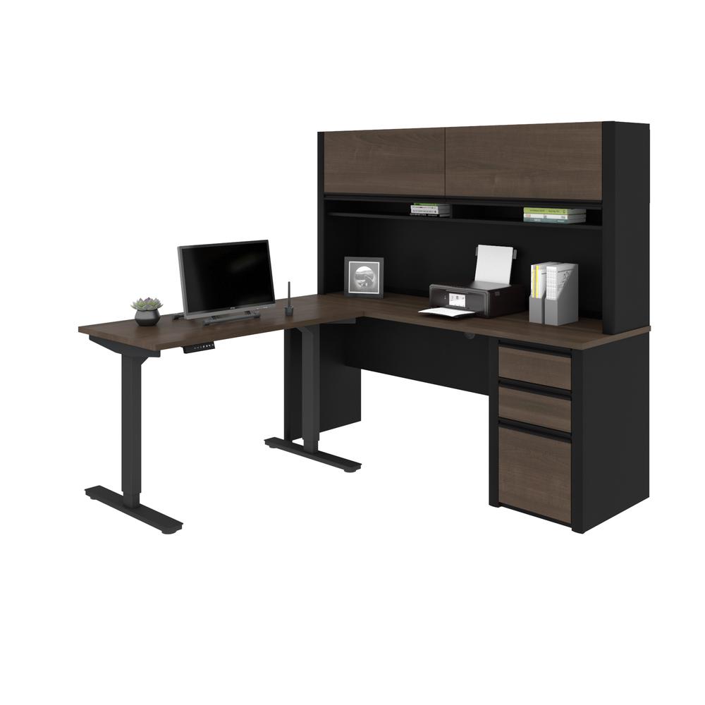 72W L-Shaped Standing Desk with Pedestal and Hutch. Picture 1