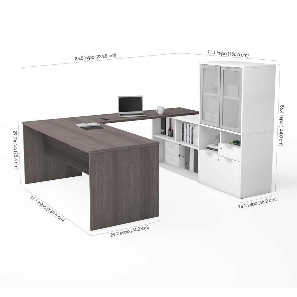 72W U-Shaped Executive Desk with Frosted Glass Doors Hutch. Picture 2