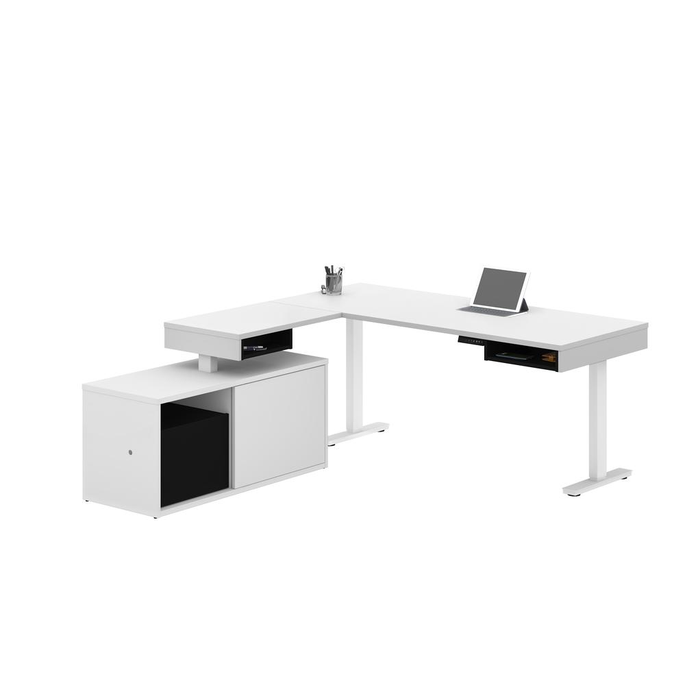 81W L-Shaped Standing Desk with Credenza. Picture 1
