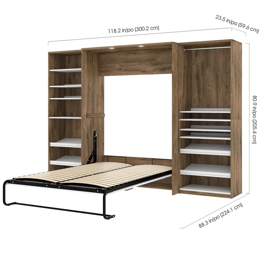 Full Murphy Bed with 2 Closet Organizers (119W) in rustic brown &amp; white. Picture 6