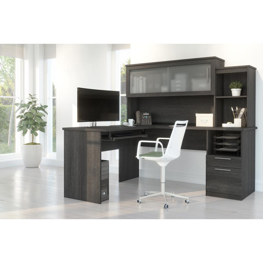 65W L-Shaped Desk with Hutch. Picture 1