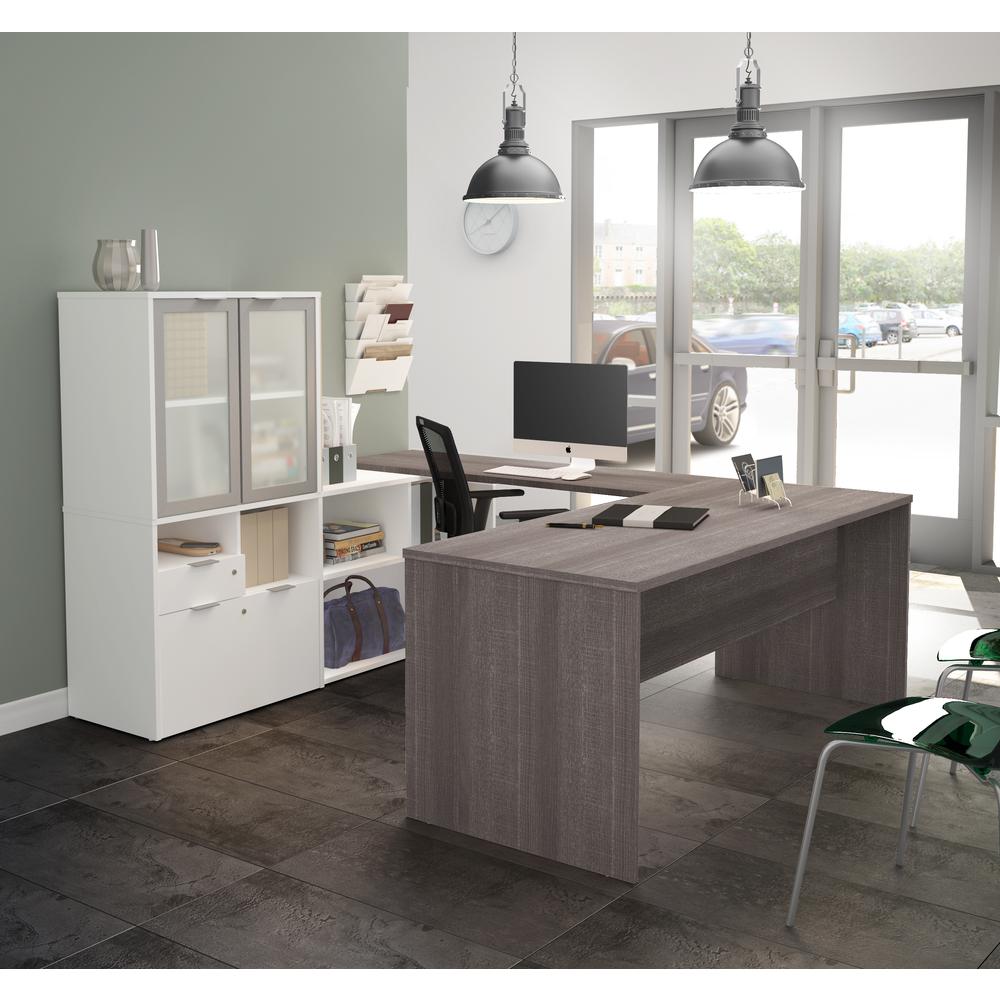 72W U-Shaped Executive Desk with Frosted Glass Doors Hutch. Picture 3