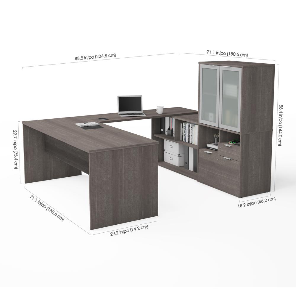 72W U-Shaped Executive Desk with Frosted Glass Doors Hutch. Picture 3