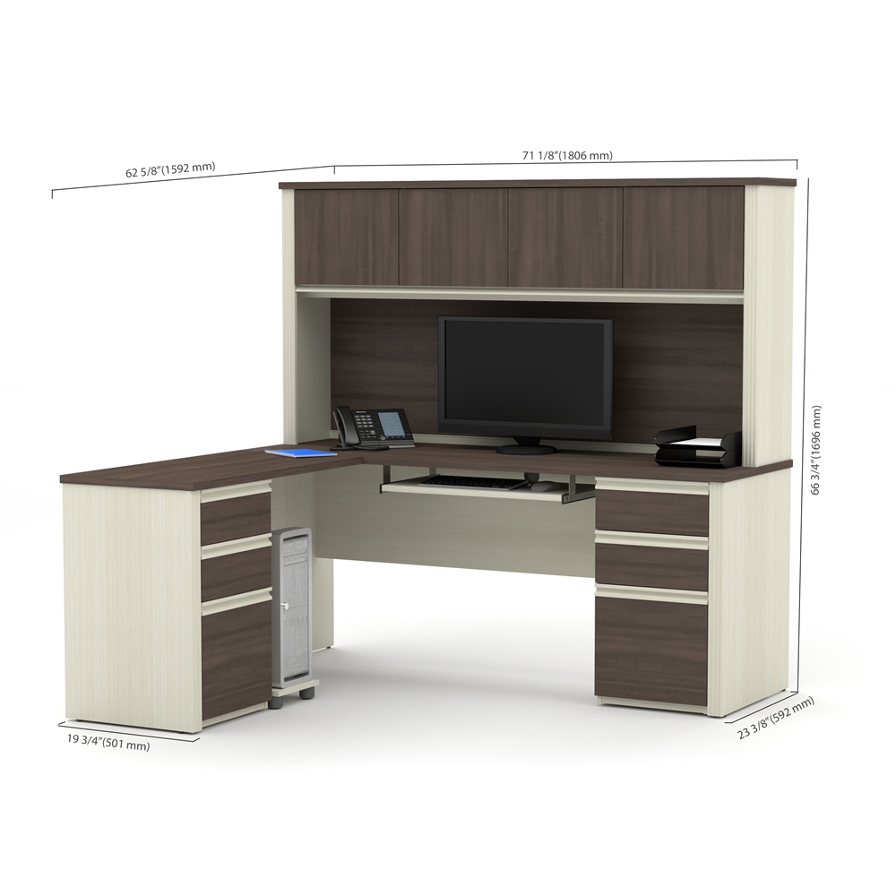 Modern L-Shaped Office Desk with Two Pedestals and Hutch. Picture 3