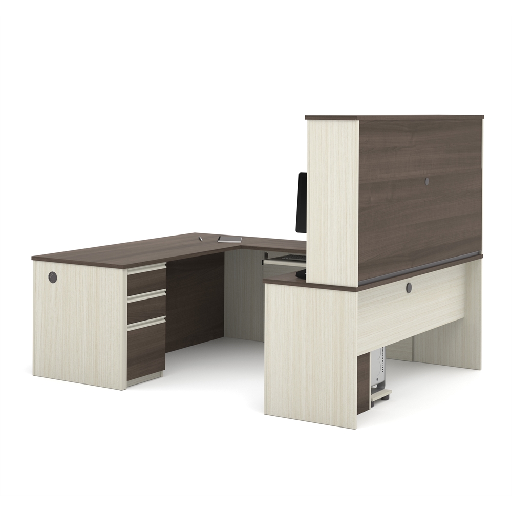 72W U-Shaped Executive Desk with 2 Pedestals and Hutch. Picture 4