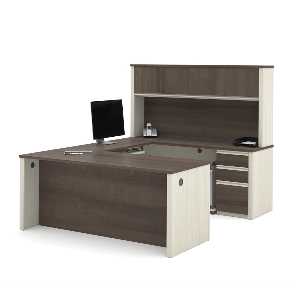 72W U-Shaped Executive Desk with 2 Pedestals and Hutch. Picture 1