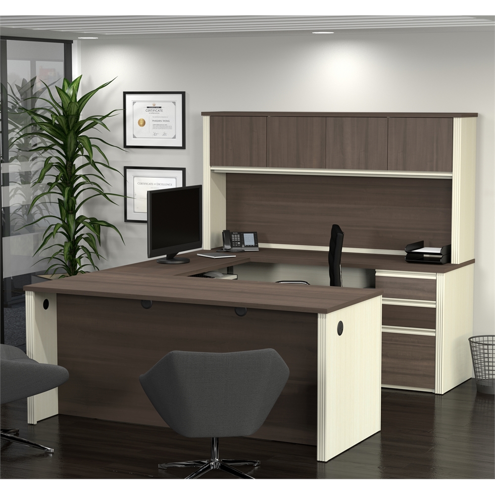 72W U-Shaped Executive Desk with 2 Pedestals and Hutch. Picture 2