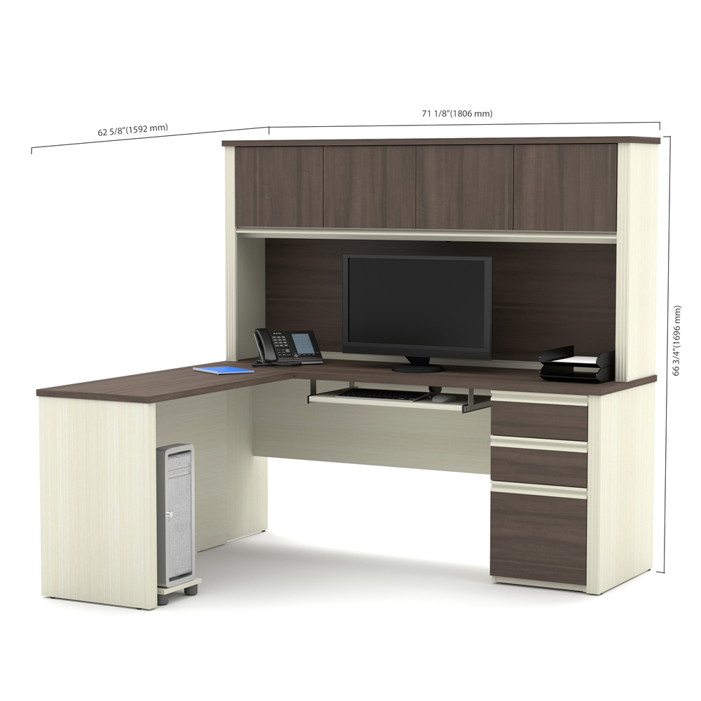 72W L-Shaped Desk with Pedestal and Hutch. Picture 3