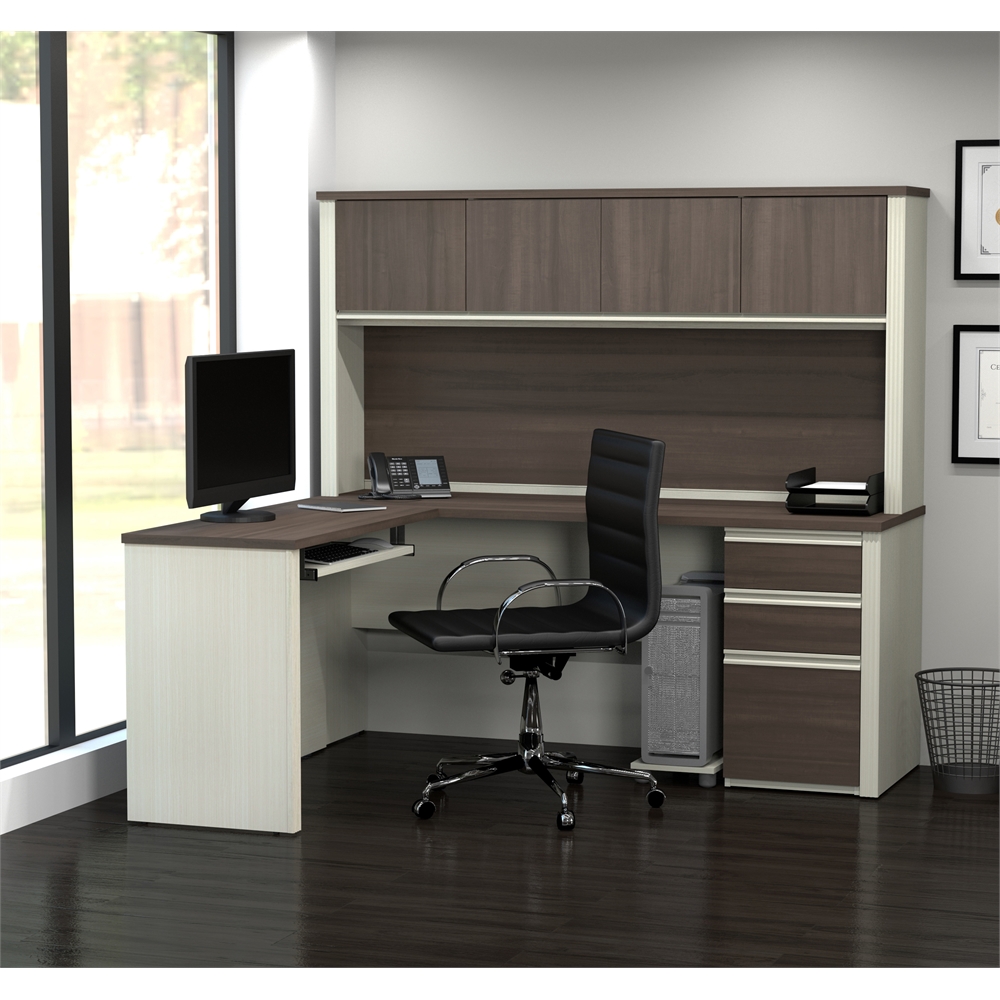 72W L-Shaped Desk with Pedestal and Hutch. Picture 2