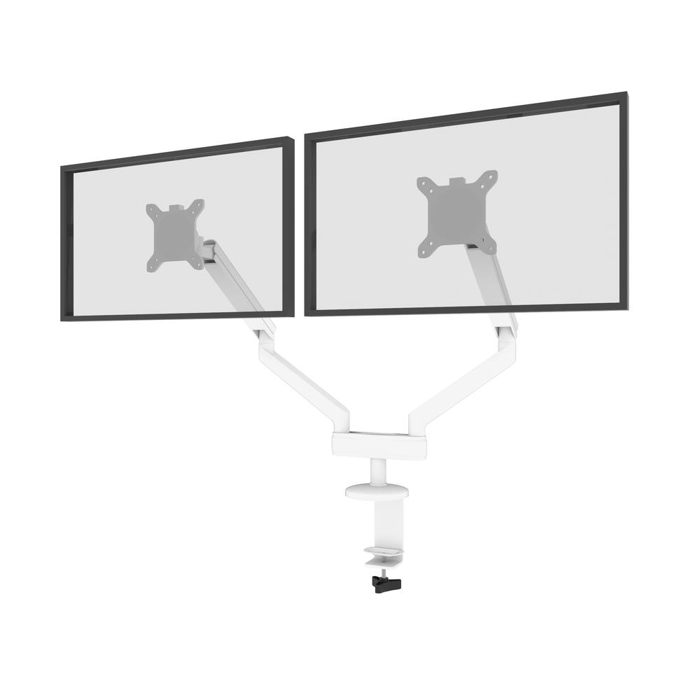 81W L-Shaped Standing Desk with Dual Monitor Arm and Credenza. Picture 4