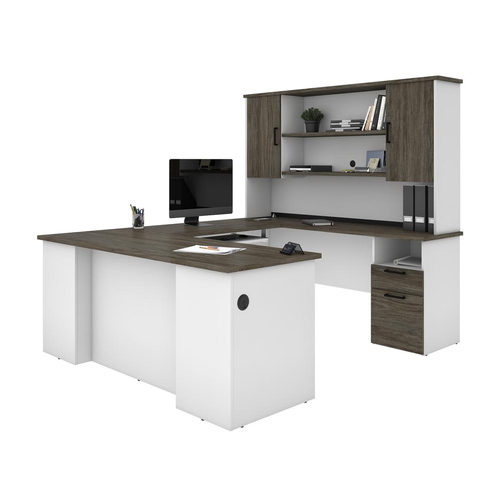 U or L-Shaped Executive Desk with Hutch. Picture 1