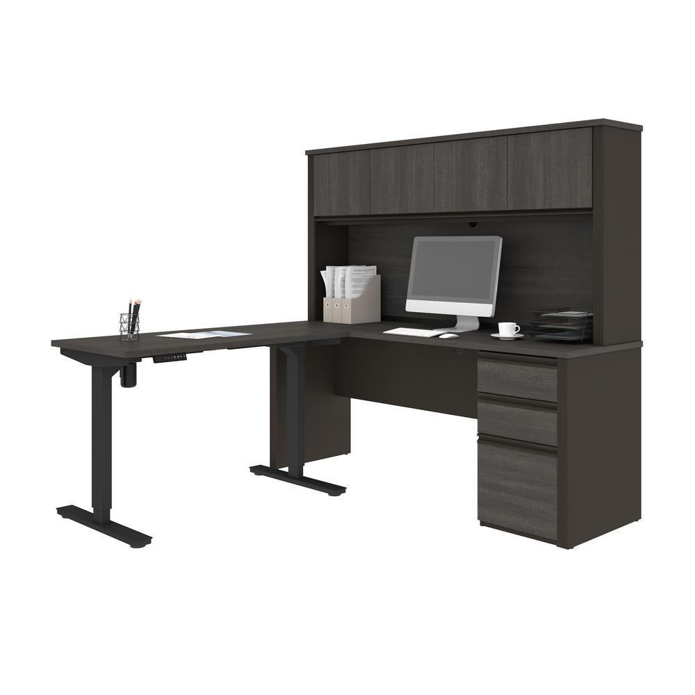 72W L-Shaped Standing Desk with Pedestal and Hutch. Picture 1