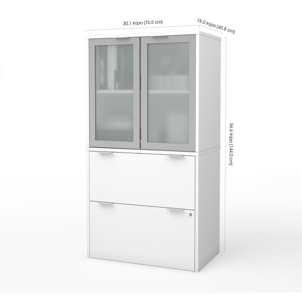 Lateral File Cabinet with Frosted Glass Doors Hutch. Picture 2