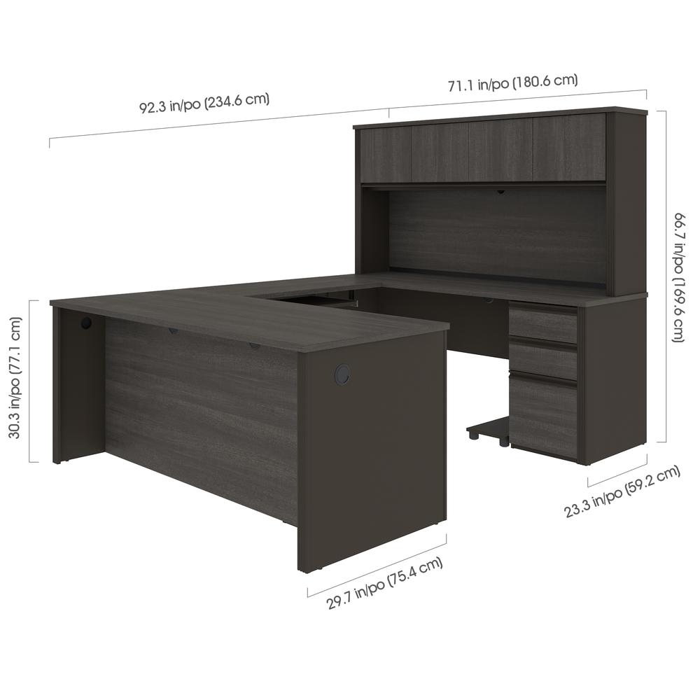 72W U-Shaped Executive Desk with 2 Pedestals and Hutch. Picture 9