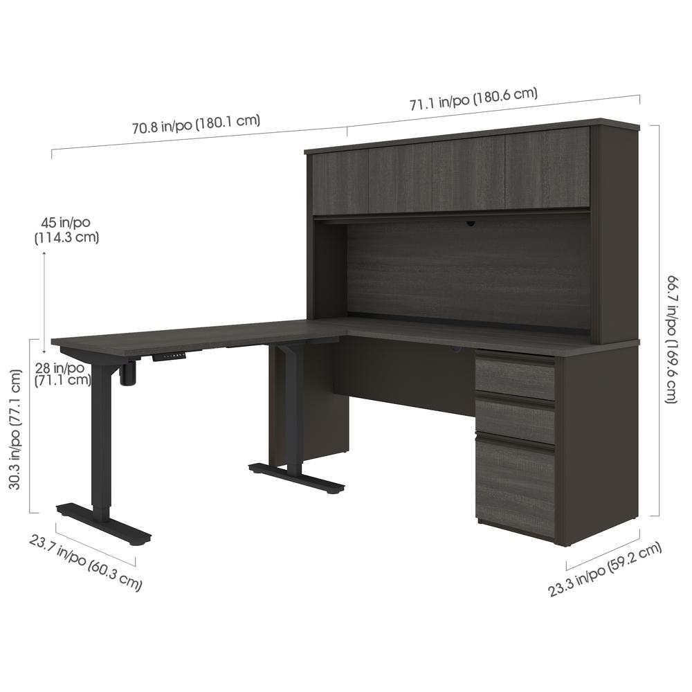 72W L-Shaped Standing Desk with Pedestal and Hutch. Picture 5