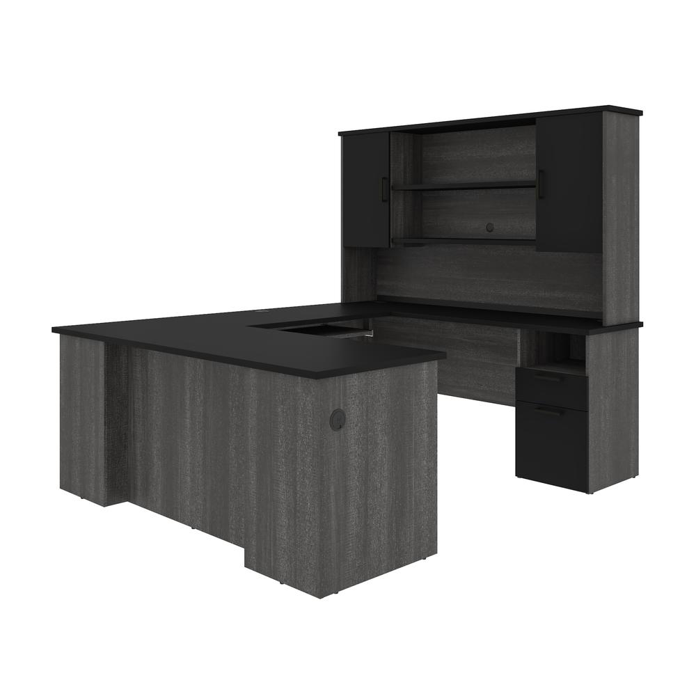 Bestar Norma Norma U-shaped workstation with hutch - Black & Bark Gray. Picture 2