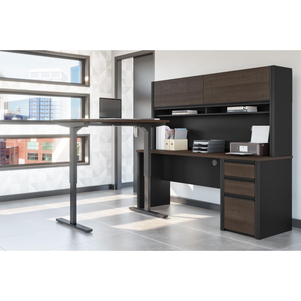 72W L-Shaped Standing Desk with Pedestal and Hutch. Picture 4