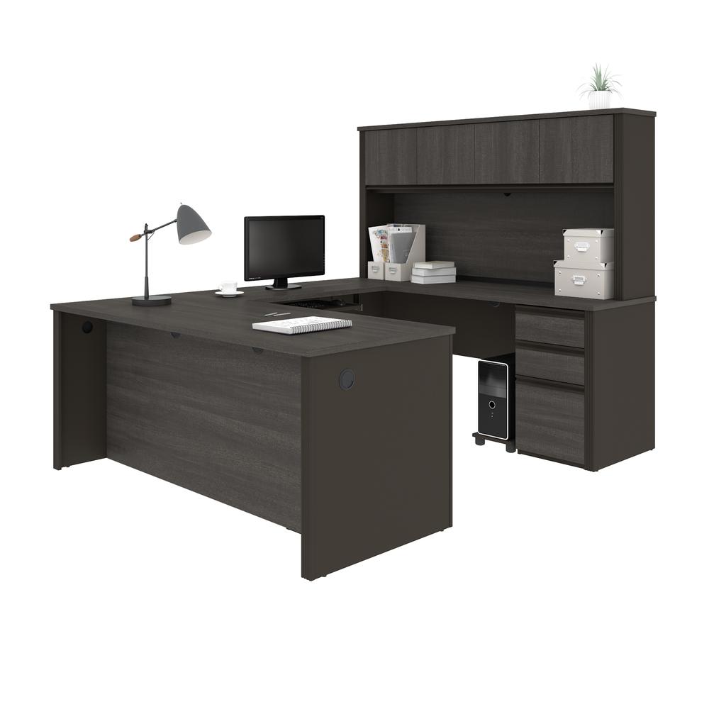 72W U-Shaped Executive Desk with 2 Pedestals and Hutch. Picture 1