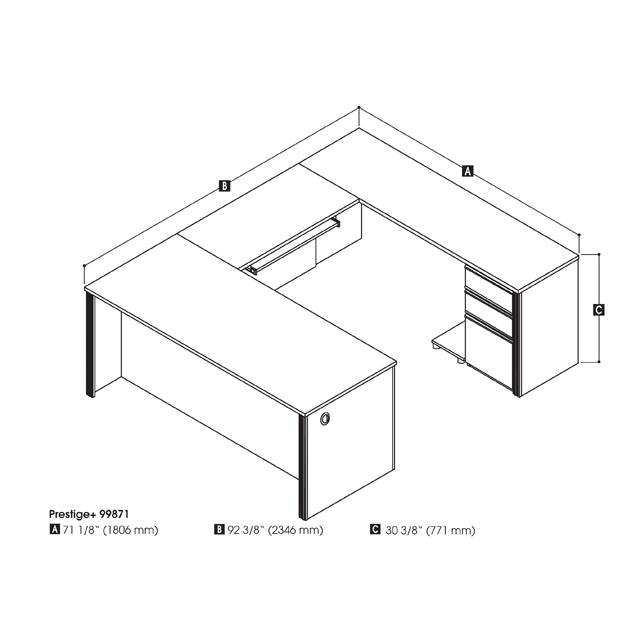 72W U-Shaped Executive Desk with Pedestal. Picture 9