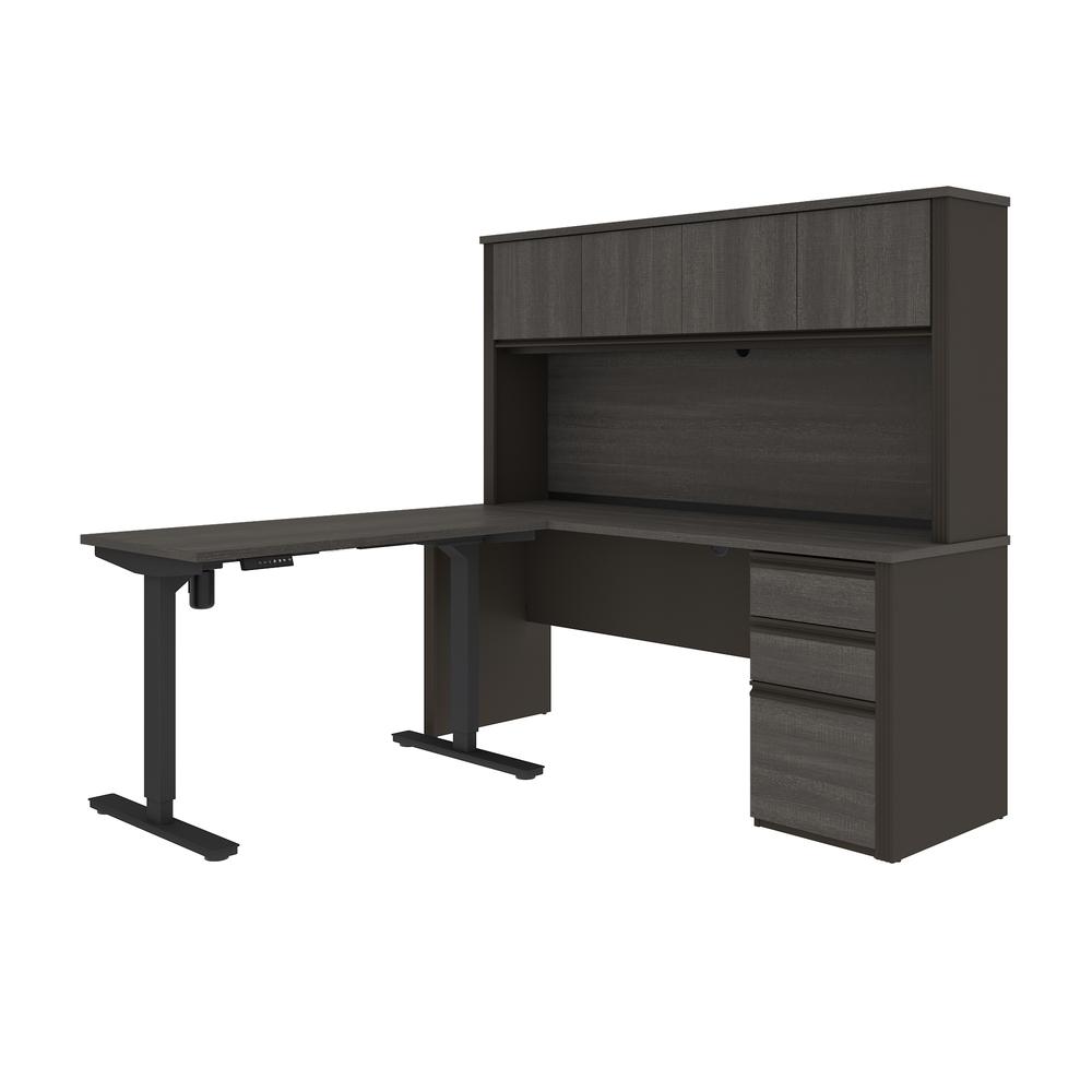 72W L-Shaped Standing Desk with Pedestal and Hutch. Picture 2