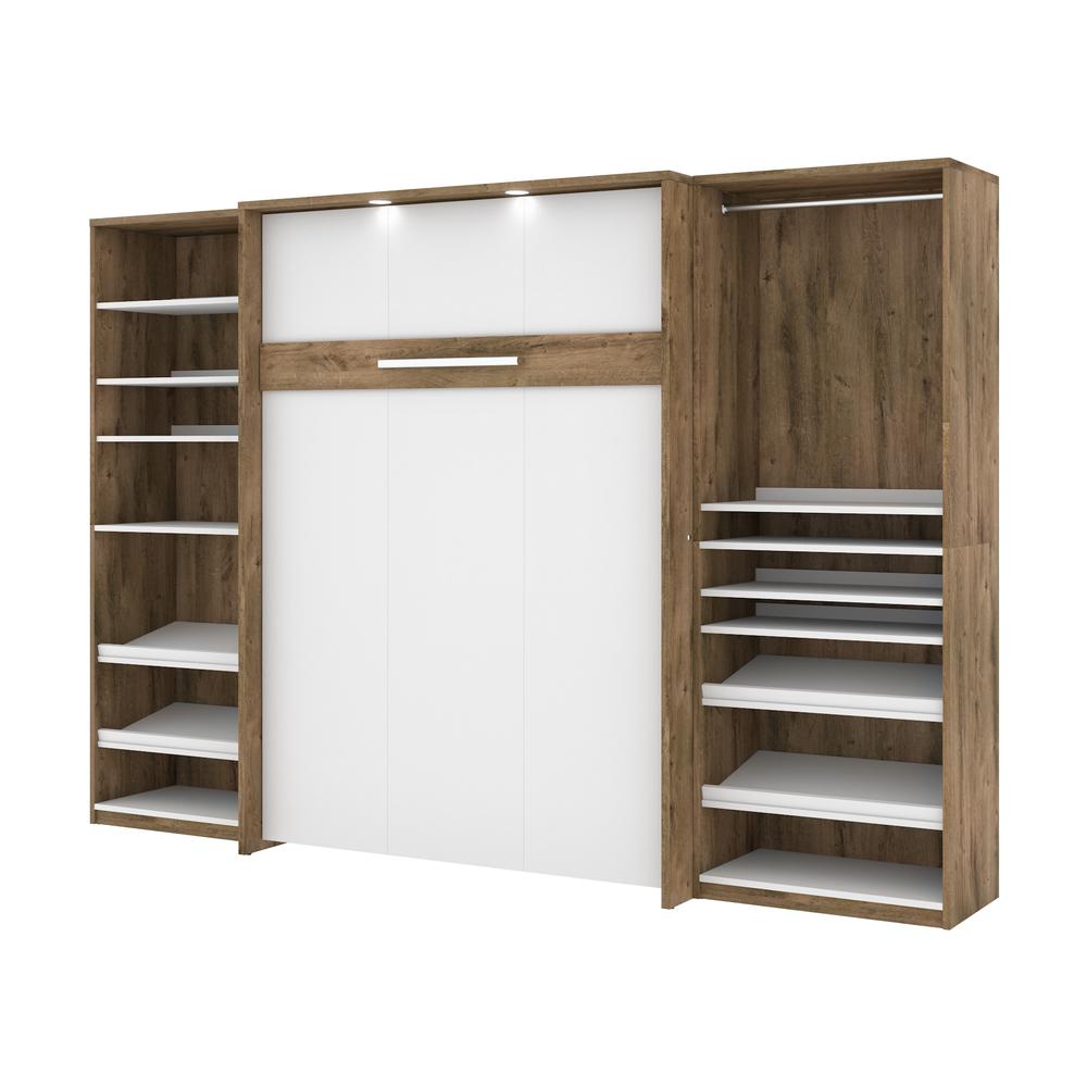 Full Murphy Bed with 2 Closet Organizers (119W) in rustic brown &amp; white. Picture 1