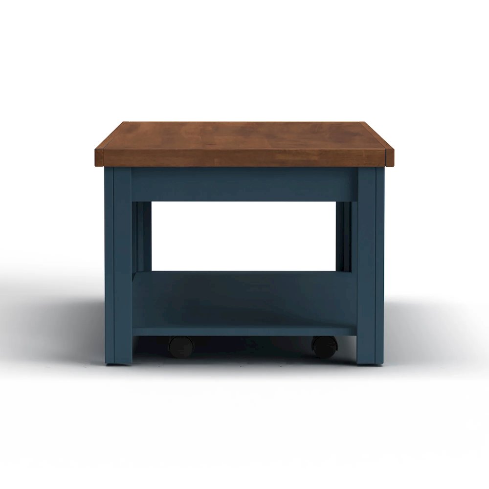 Blue Denim and Whiskey Brown Finish Open Storage Coffee Table. Picture 4