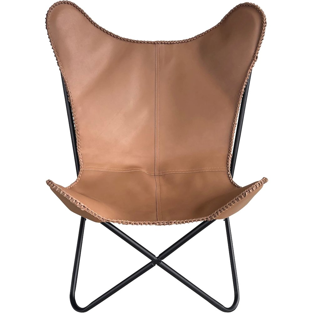 AmeriHome Genuine Leather Butterfly Chair - Light Tan. Picture 4