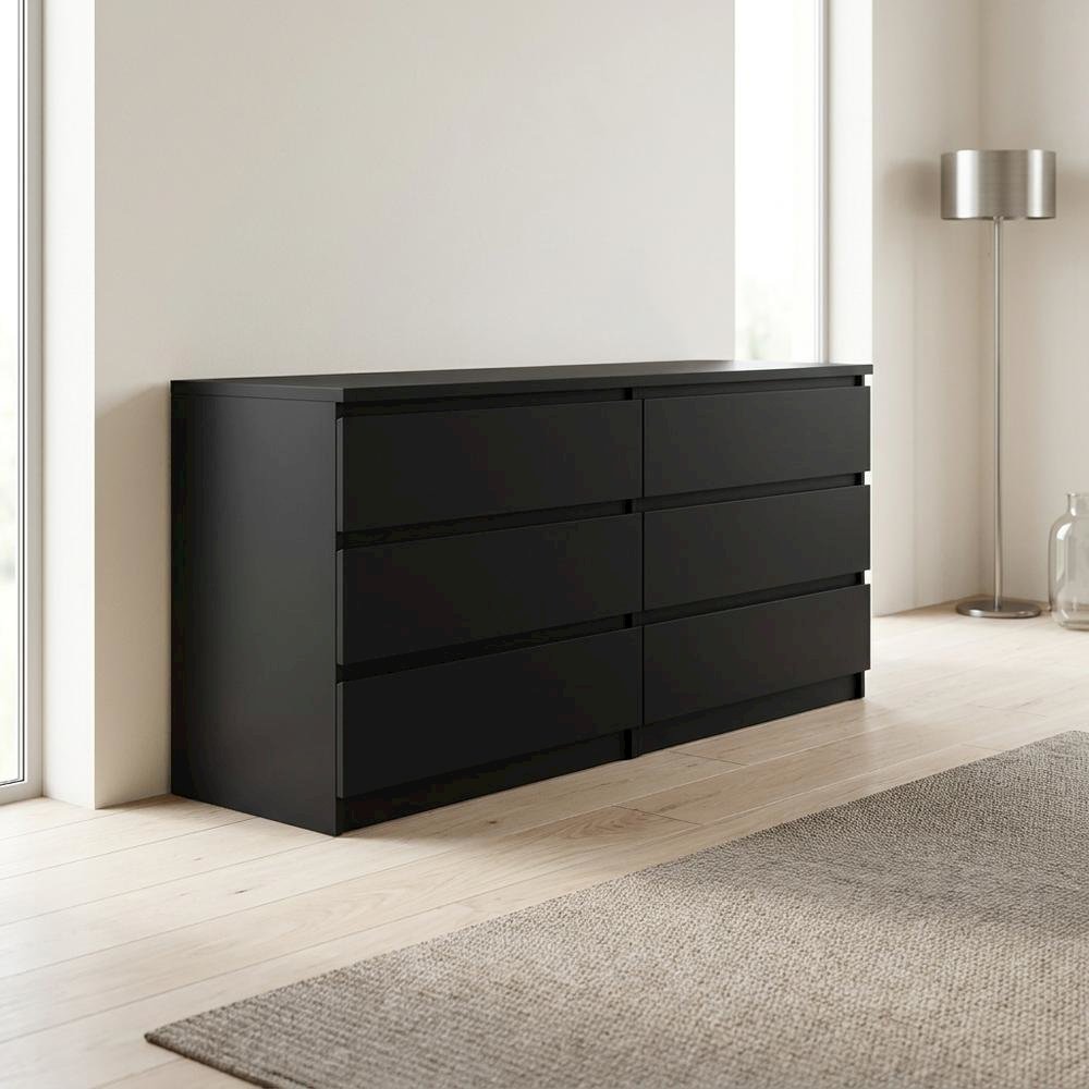 Black 6-Drawer Double Dresser with Timeless Style and Metal Runners. Picture 5