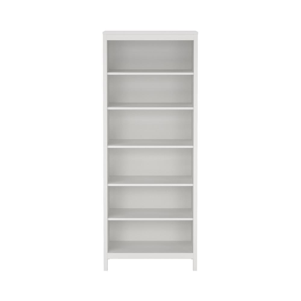 Modern White 6-Shelf Bookcase with Adjustable Shelves for Home Office. Picture 4