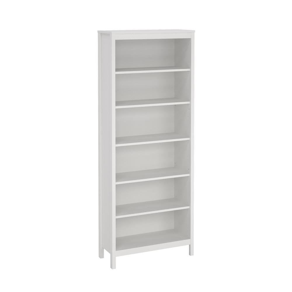 Modern White 6-Shelf Bookcase with Adjustable Shelves for Home Office. Picture 1