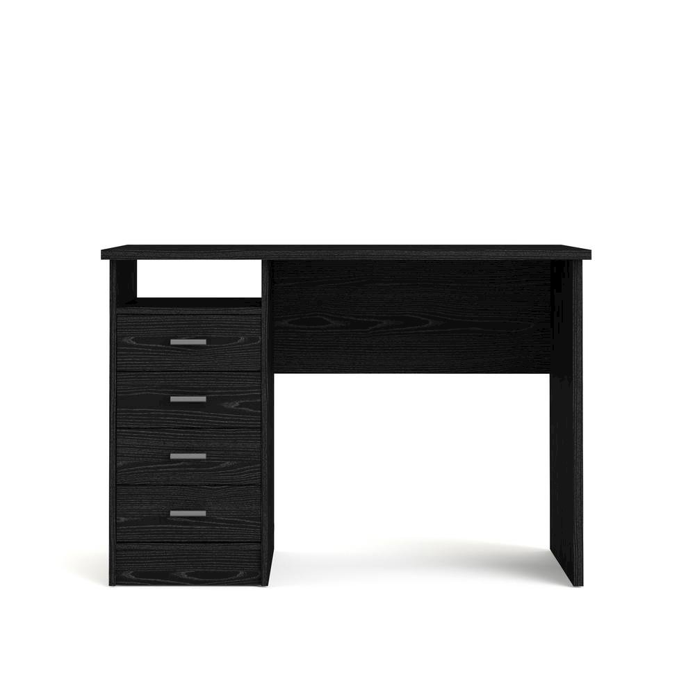 Modern Black Home Office Desk with 4 Drawers and Open Storage Shelf. Picture 5