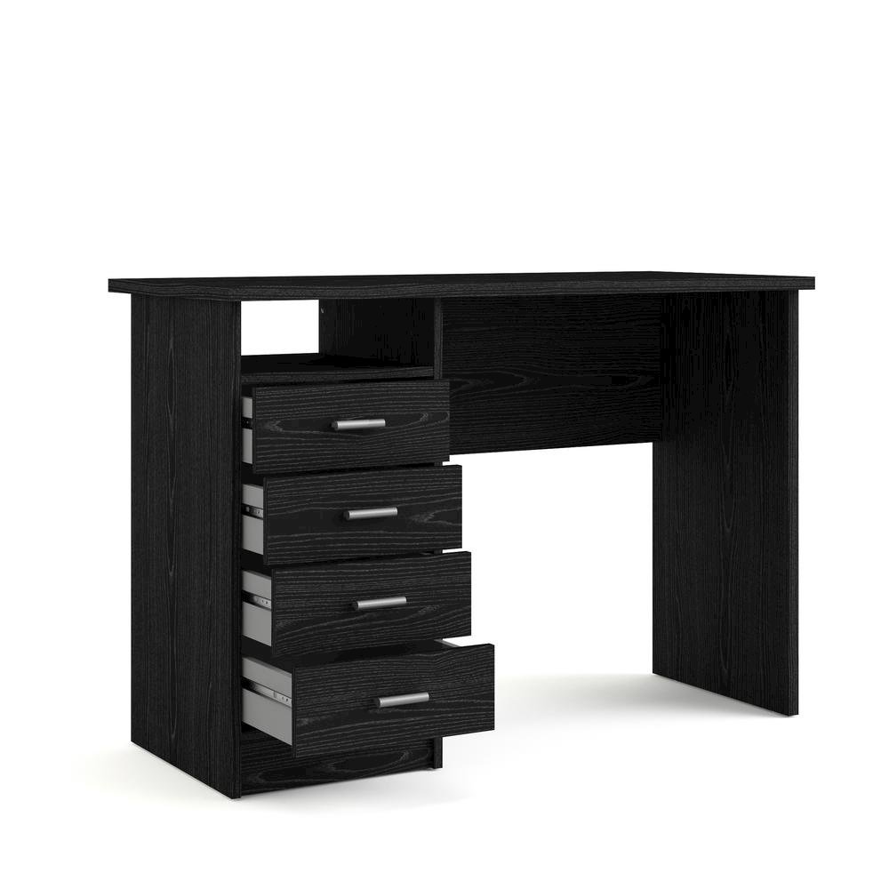 Modern Black Home Office Desk with 4 Drawers and Open Storage Shelf. Picture 4