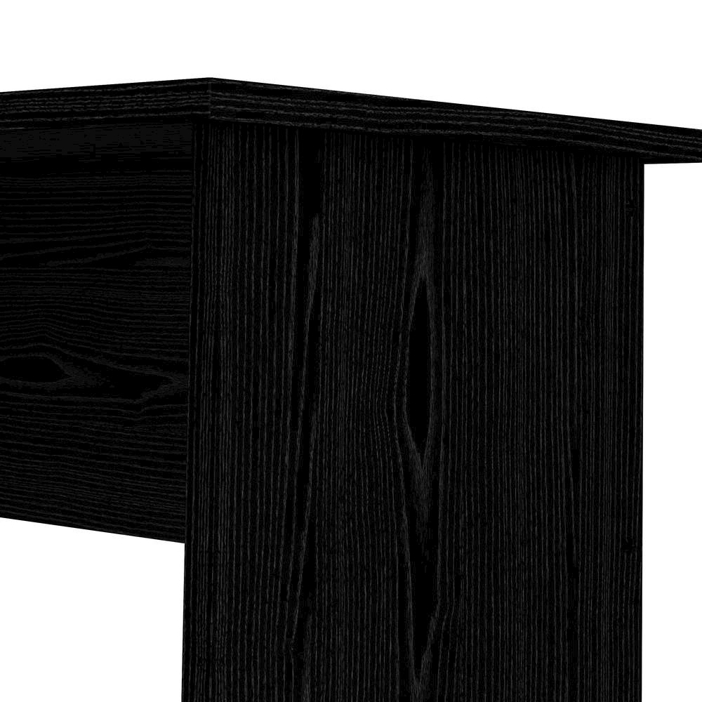 Modern Black Home Office Desk with 4 Drawers and Open Storage Shelf. Picture 6