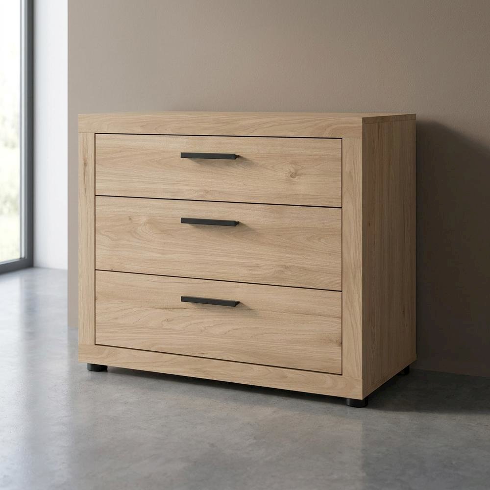 Brown Bedroom Drawer Chest with 3 Drawers and Timeless Design. Picture 3