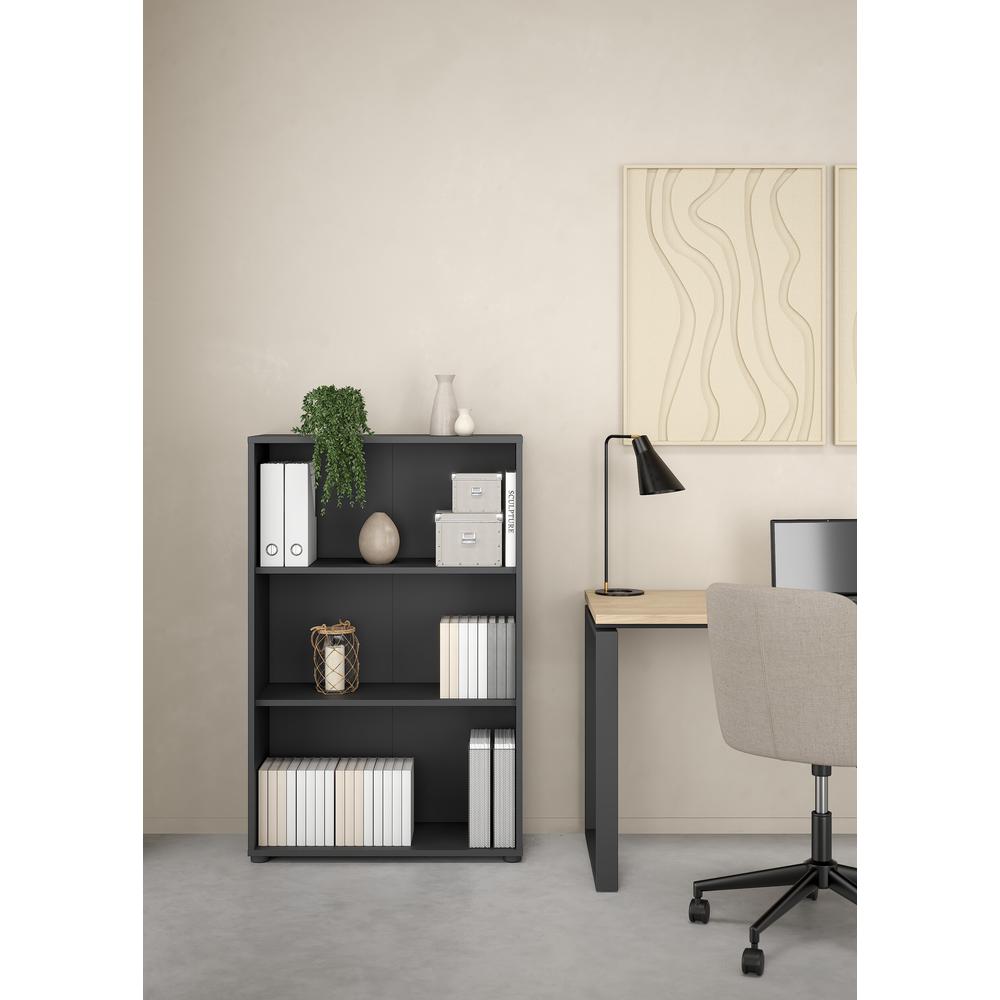 Sign Adjustable 3 Shelf Bookcase, Open Storage Home Office Bookshelf, Matte Grey. Picture 7