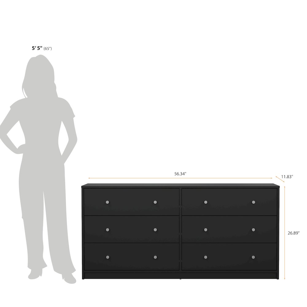 Portland 6 Drawer Double Dresser, Black. Picture 15
