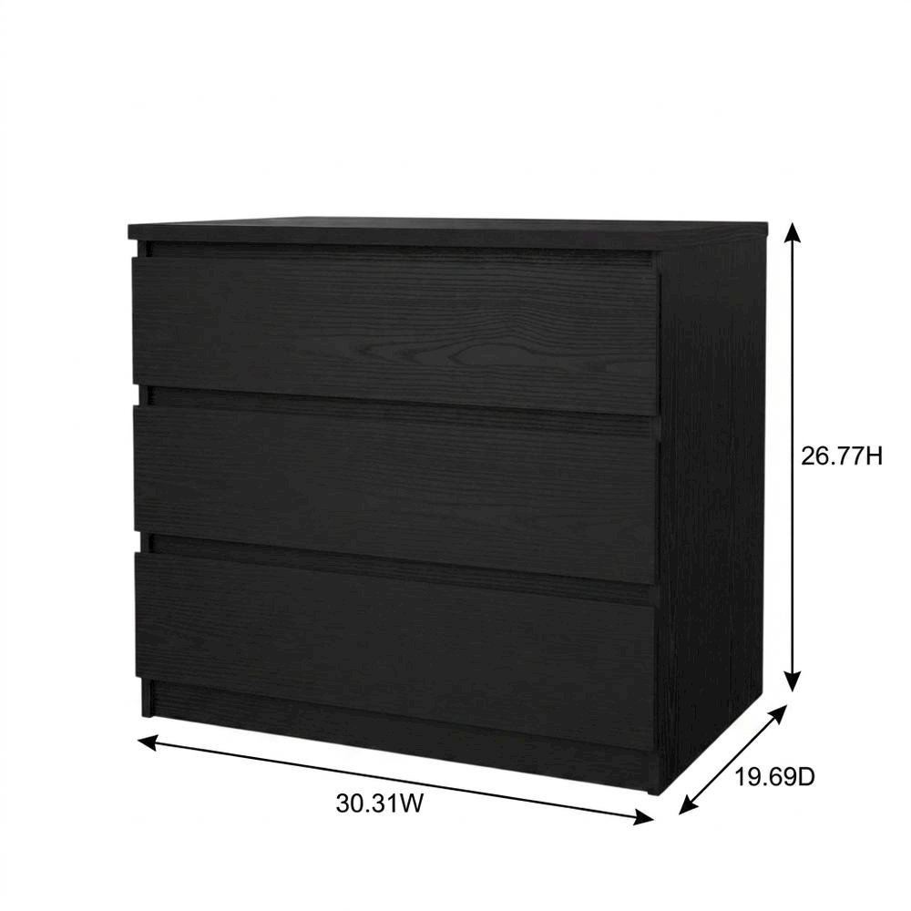 Black Woodgrain Bedroom Chest with 3 Drawers and Metal Ball Bearing Runners. Picture 7