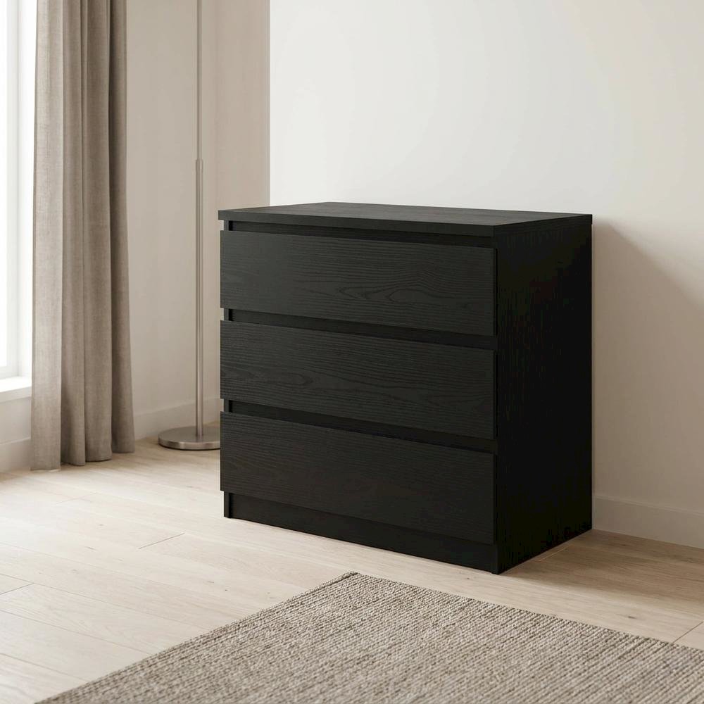 Black Woodgrain Bedroom Chest with 3 Drawers and Metal Ball Bearing Runners. Picture 2