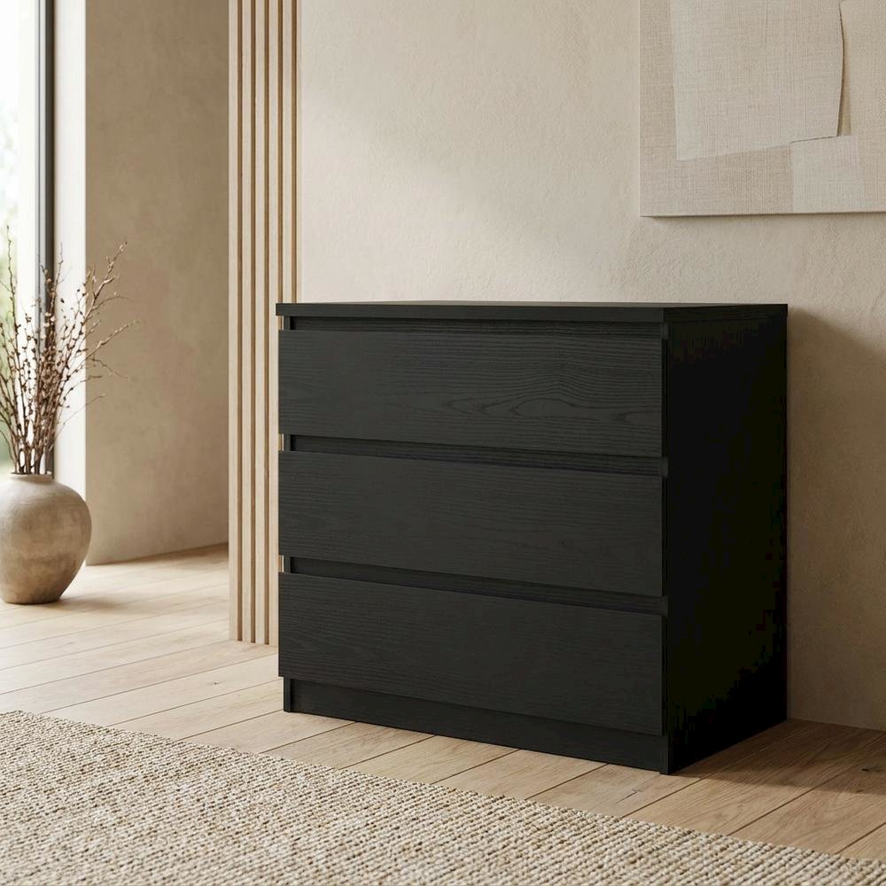 Black Woodgrain Bedroom Chest with 3 Drawers and Metal Ball Bearing Runners. Picture 3