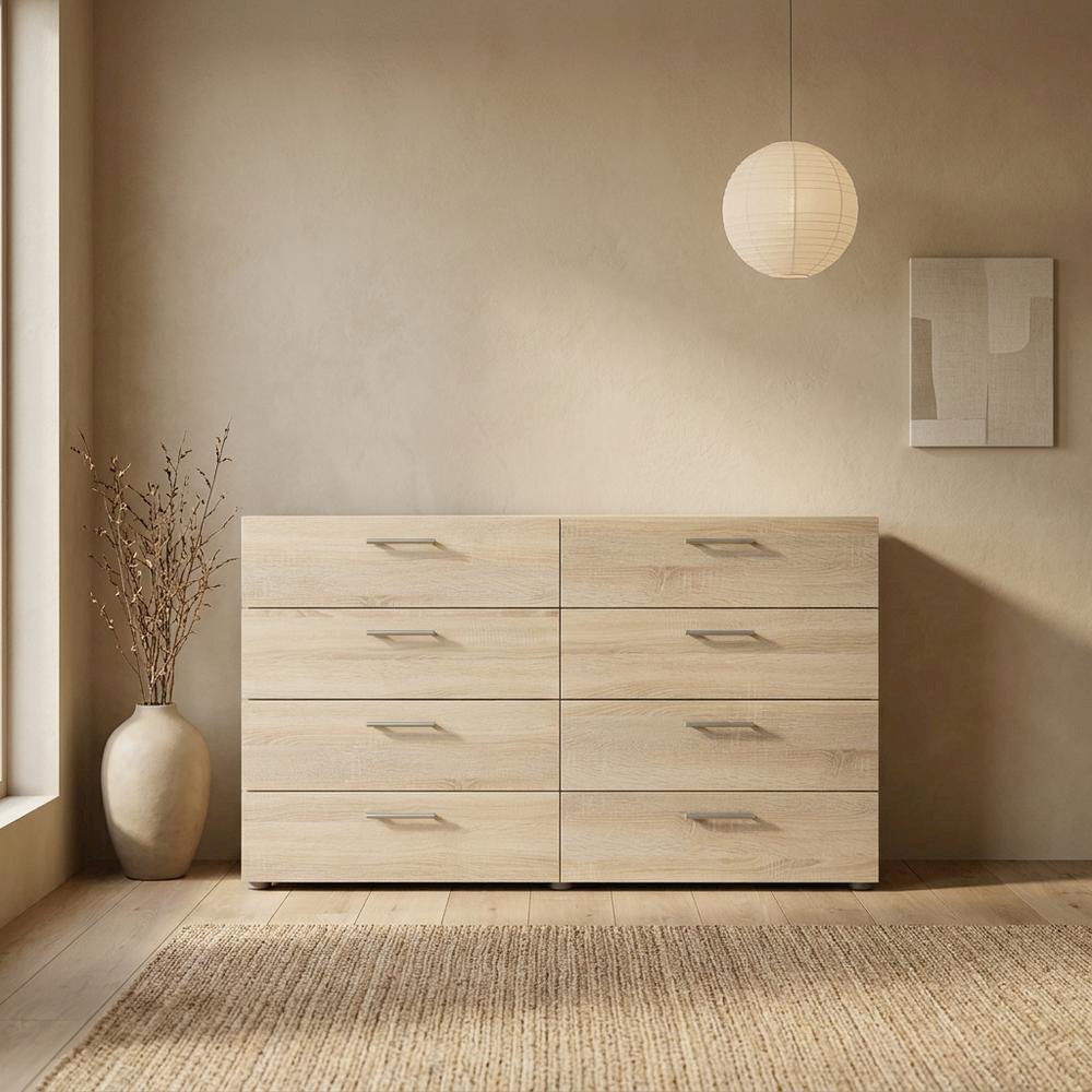 Oak-colored bedroom dresser with 8 drawers and timeless design. Picture 3