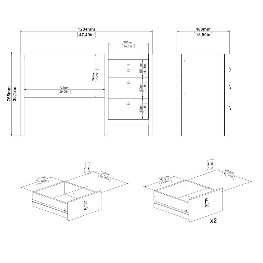 Brown 3-Drawer Home Office Desk for Computer Work or Study Table. Picture 8