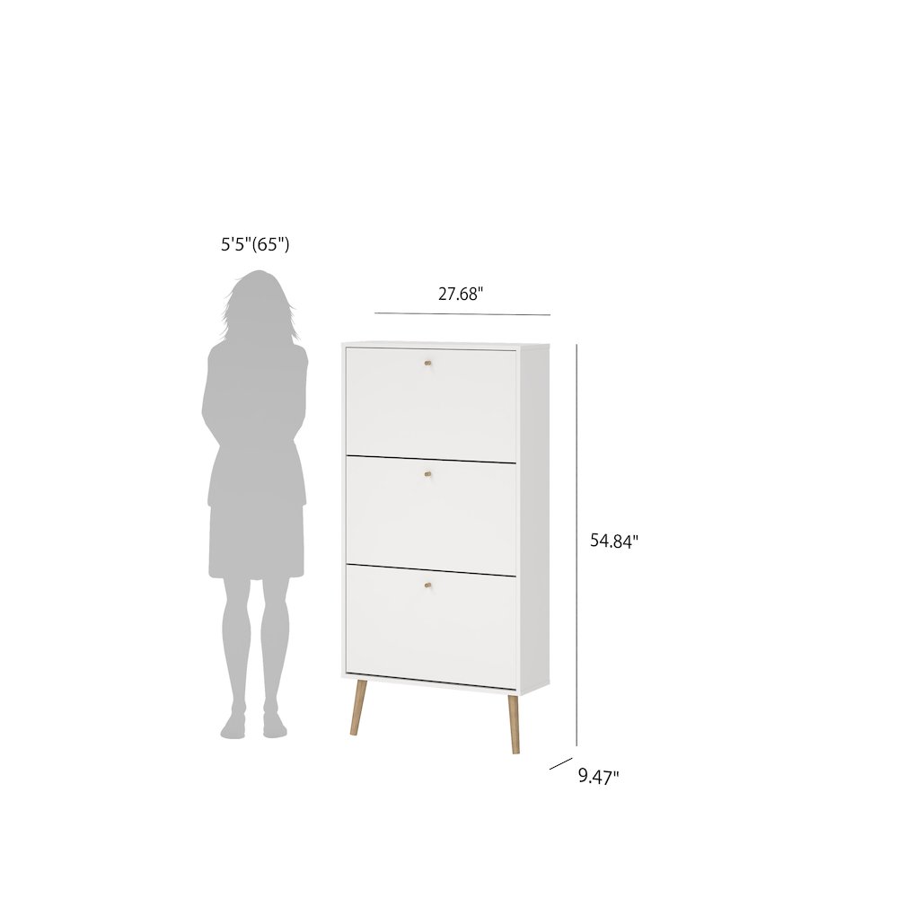 Bodo 3 Drawer Shoe Storage Cabinet,  White. Picture 10