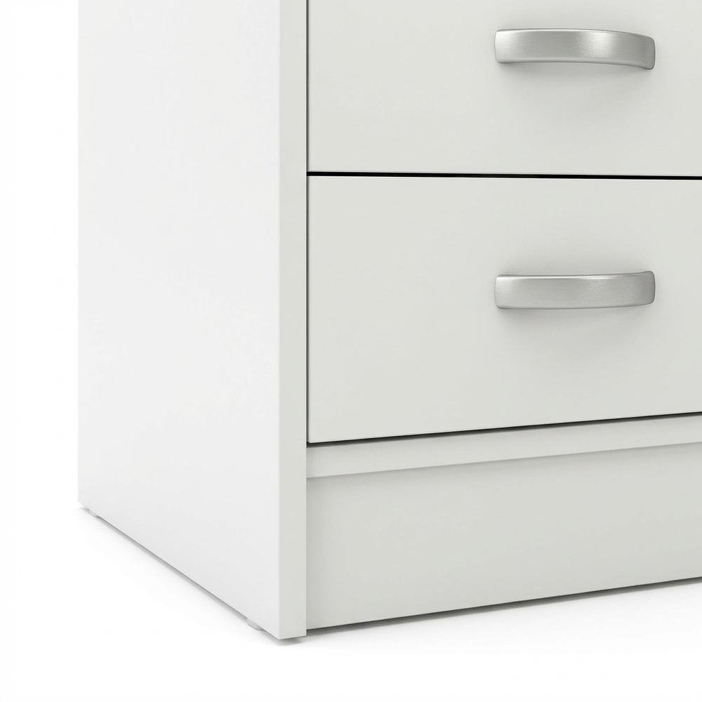 Elegant White Computer Desk Featuring Five Drawers and Open Shelf Design. Picture 6
