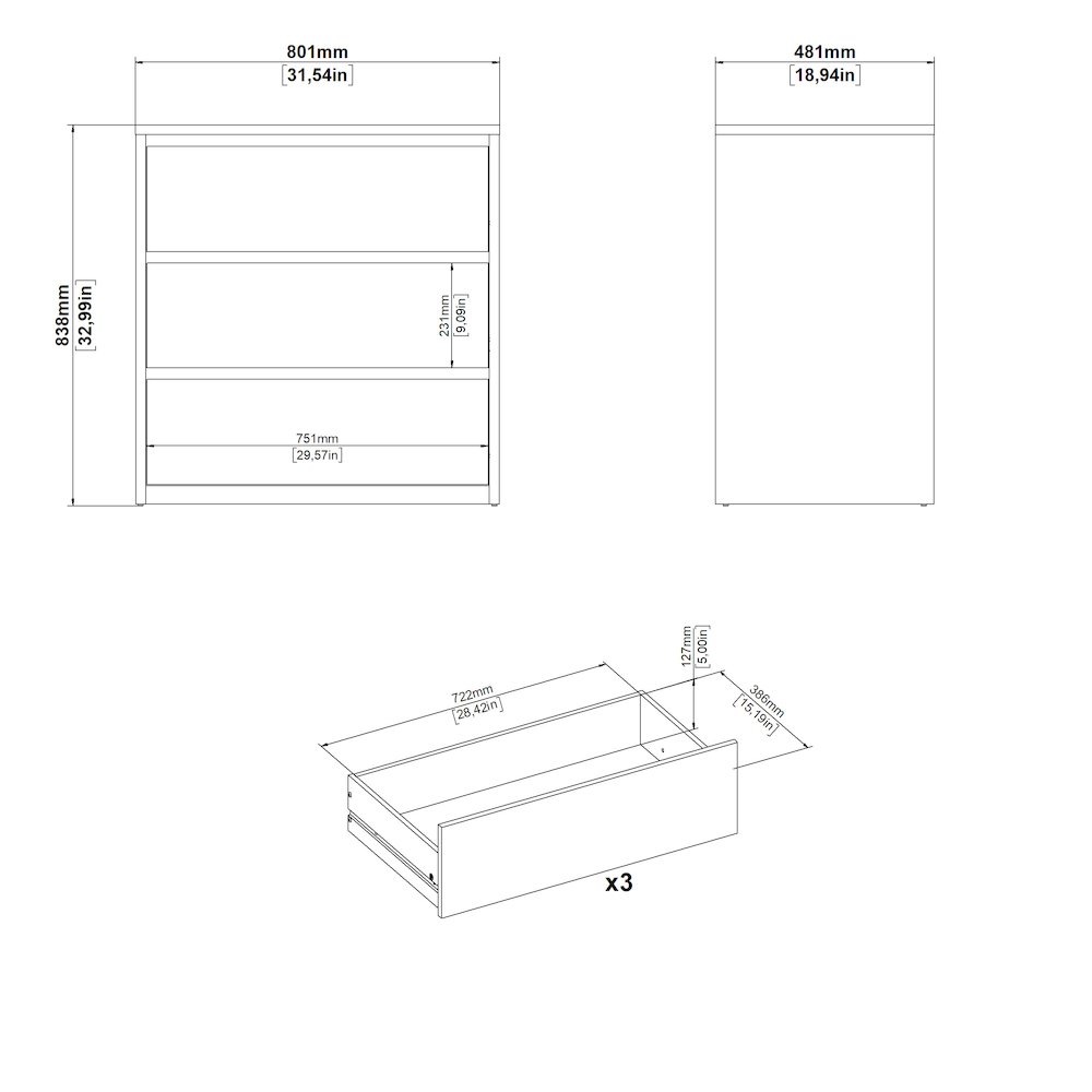 Next 31-inch Wide 3-Drawer Chest, White. Picture 10