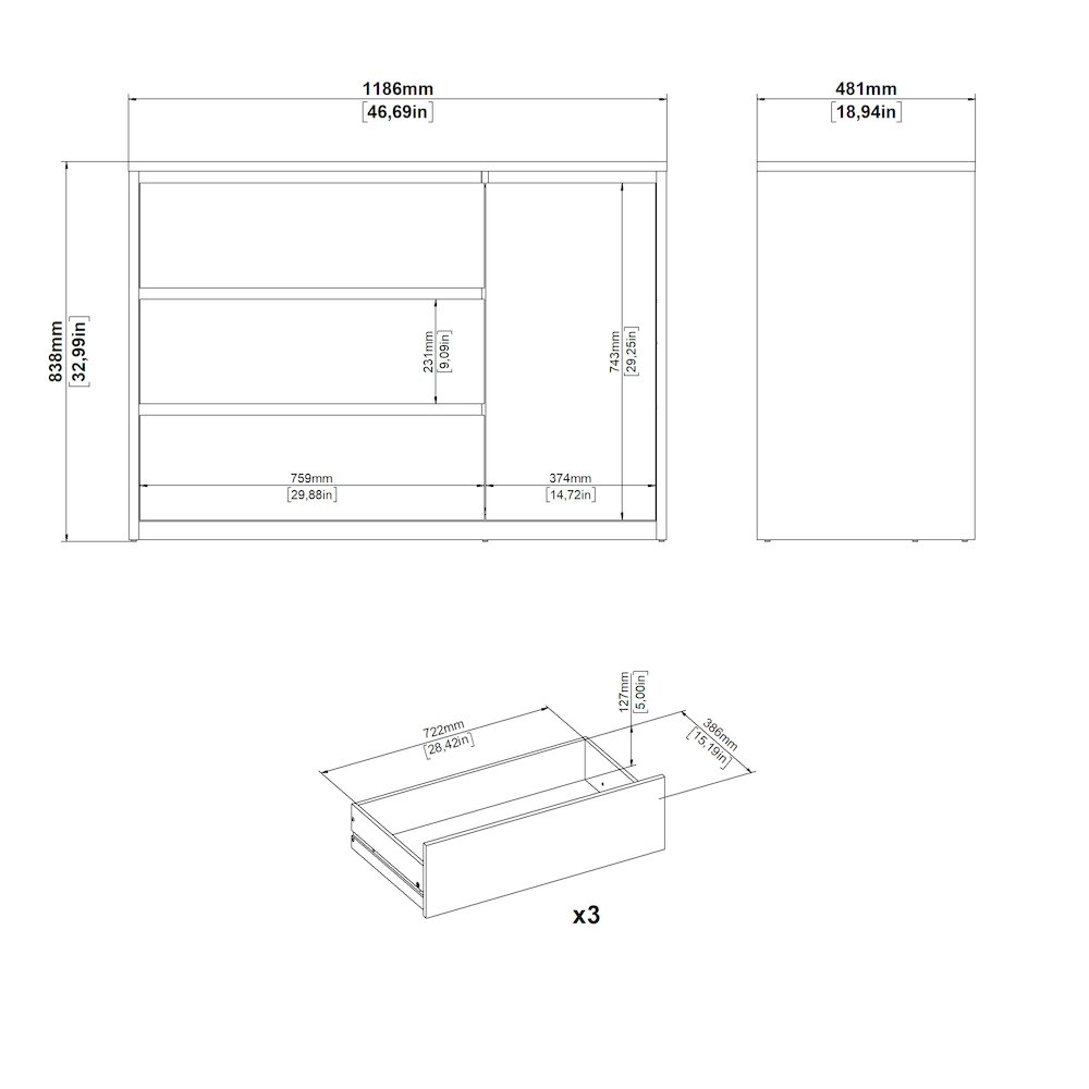 Next 46-inch Wide 3-Drawer and 1 Door Sideboard, White. Picture 10
