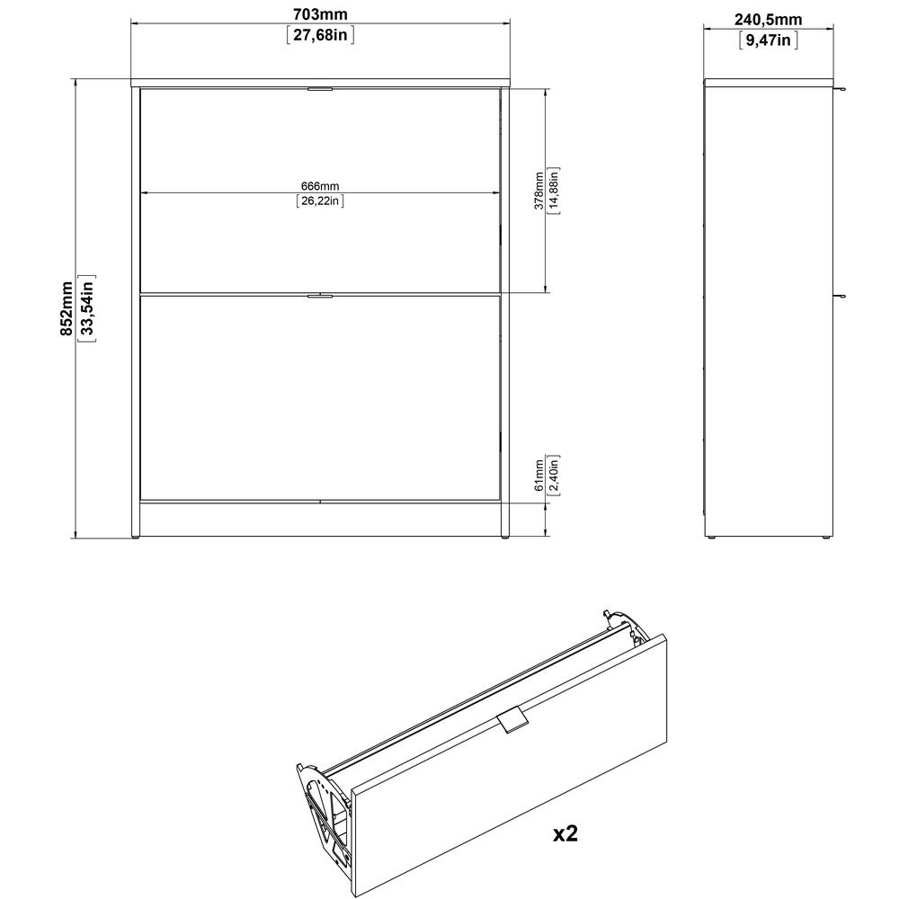Bright 2 Drawer Shoe Cabinet, White. Picture 7