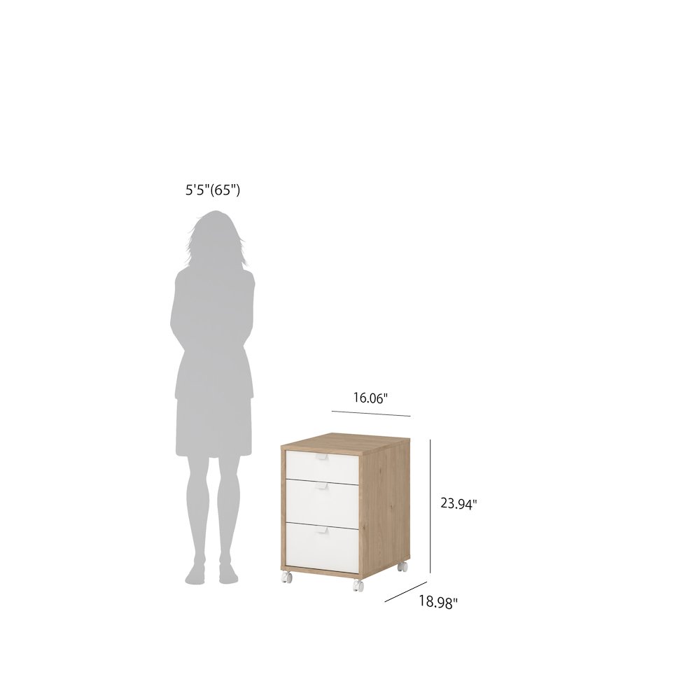 Sign 3 Drawer Mobile Cabinet, Jackson Hickory/White. Picture 11