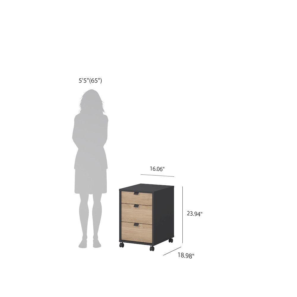 Sign 3 Drawer Mobile Cabinet, Matte Grey/Jackson Hickory. Picture 11