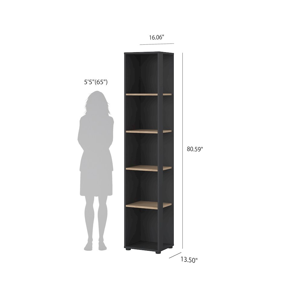 Sign Open Narrow 5 Shelf Boockase, Matte Grey/Jackson Hickory. Picture 2