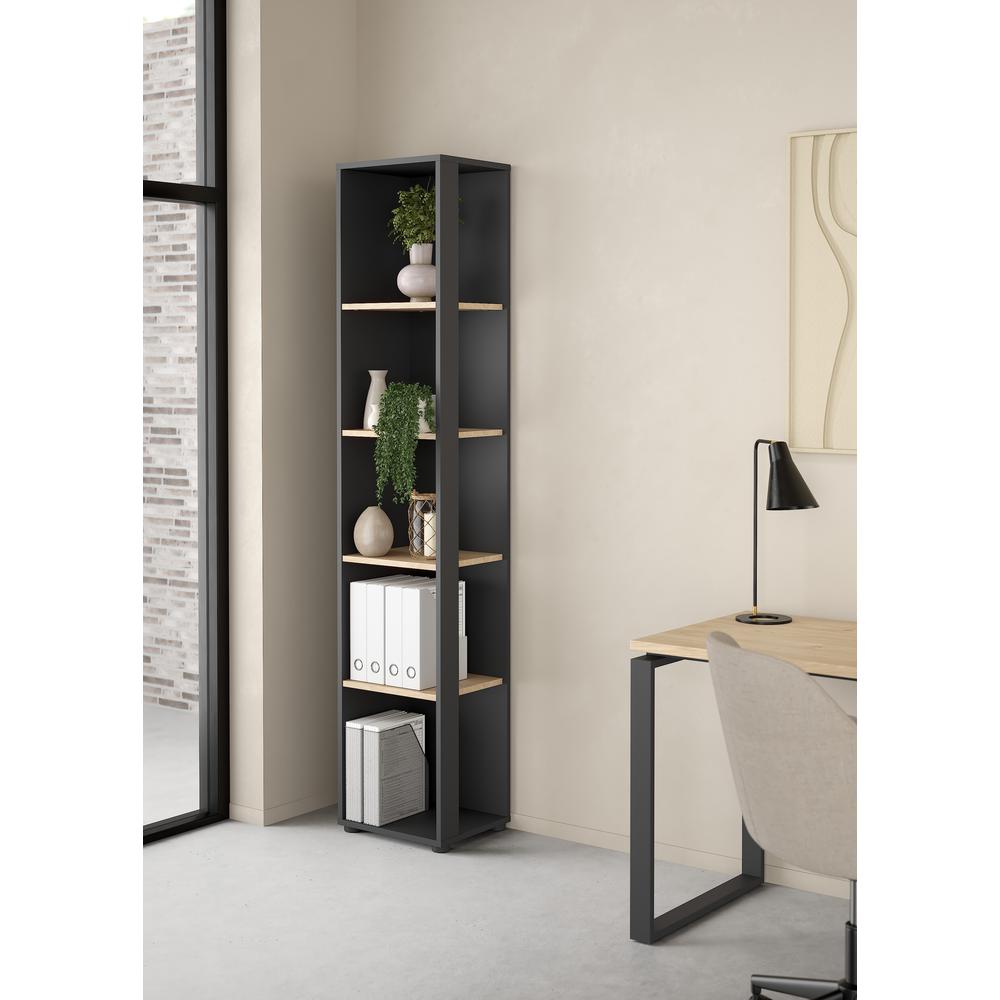 Sign Open Narrow 5 Shelf Boockase, Matte Grey/Jackson Hickory. Picture 7